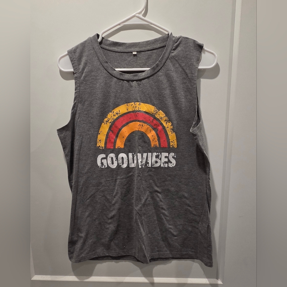 Gray Tank Top with Rainbow Graphic